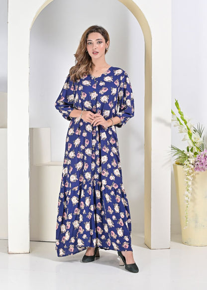 Linen dress-navy 79110