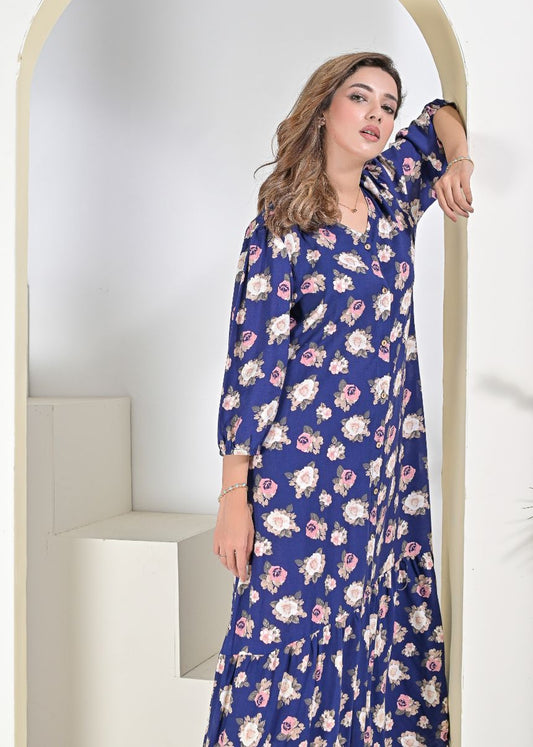 Linen dress-navy 79110