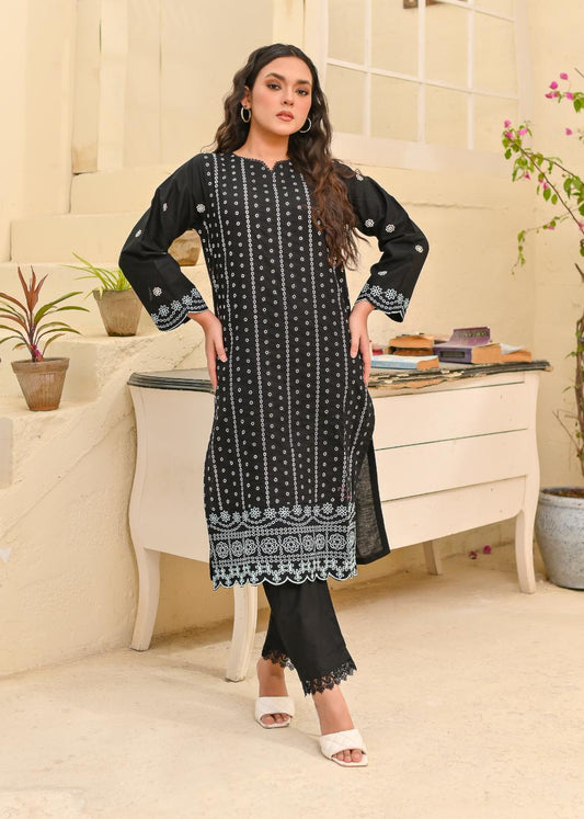 Cotton emb 2pc -79323 blackGree