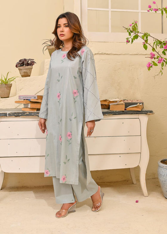 Cotton emb 2pc -79327 Ashgrey
