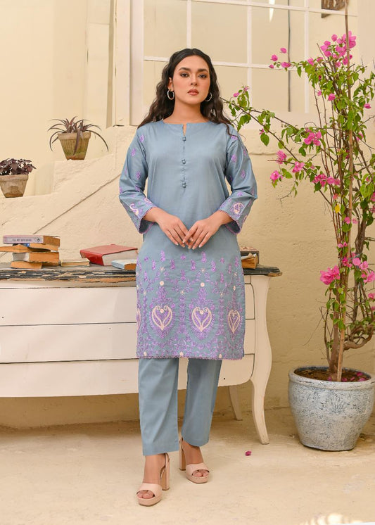 Cotton emb 2pc -79329 Coolgrey