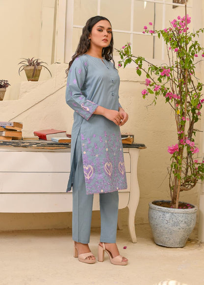 Cotton emb 2pc -79329 Coolgrey