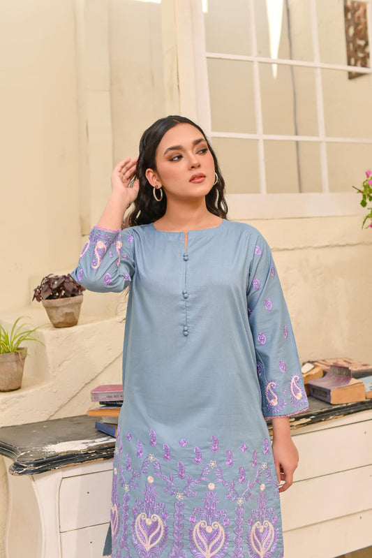 Cotton emb 2pc -79329 Coolgrey