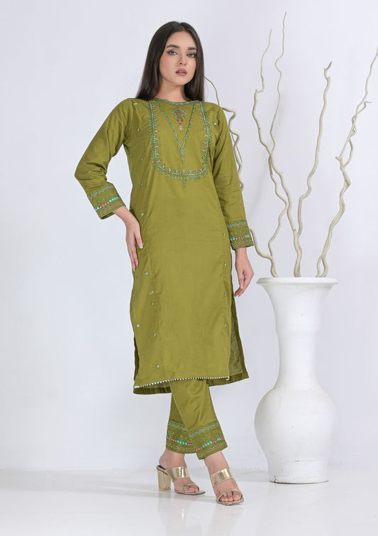 cotton Emb 2pc 1958 limegreen