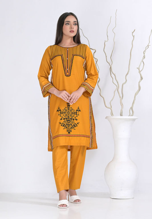 Cotton Emb 2pc Mustard 1928