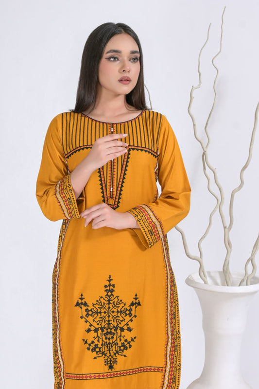 Cotton Emb 2pc Mustard 1928