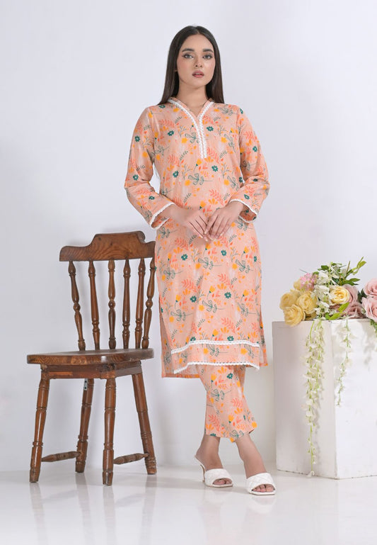 Lawn 2pc set-78754 peach