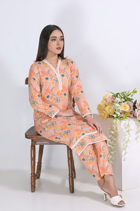 Lawn 2pc set-78754 peach