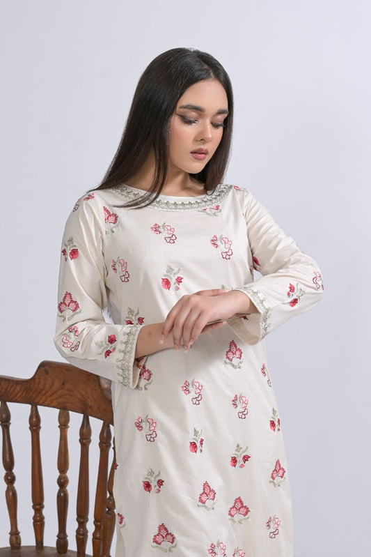 cotton Emb 2pc 1953 offwhiteFl