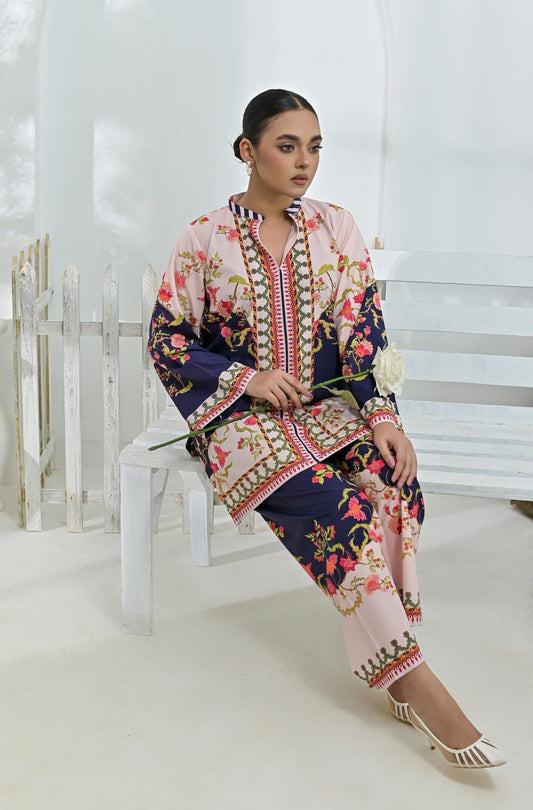 Crepe printed set 79410 NavyPeach