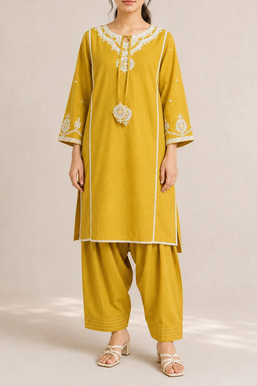 Embroidered 2pc lemonYellow 45520