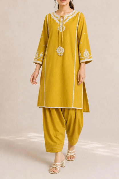 Embroidered 2pc lemonYellow 45520
