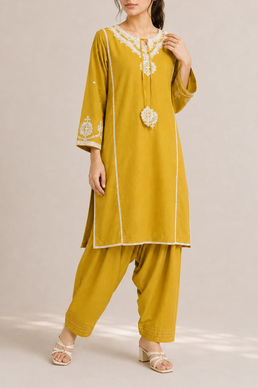 Embroidered 2pc lemonYellow 45520