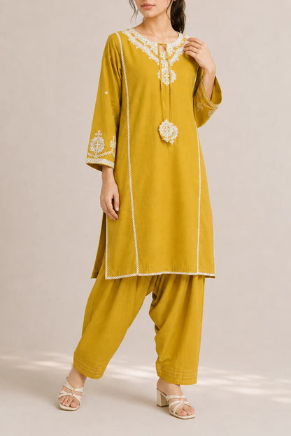 Embroidered 2pc lemonYellow 45520