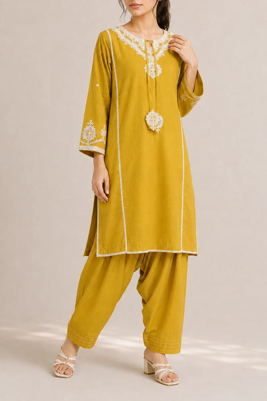 Embroidered 2pc lemonYellow 45520