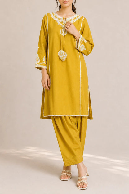 Embroidered 2pc lemonYellow 45520