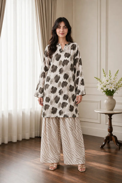 Cotton 2pc set 466159 beige abstract