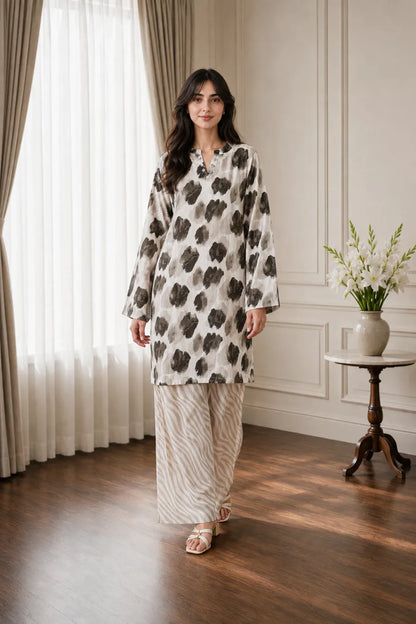 Cotton 2pc set 466159 beige abstract