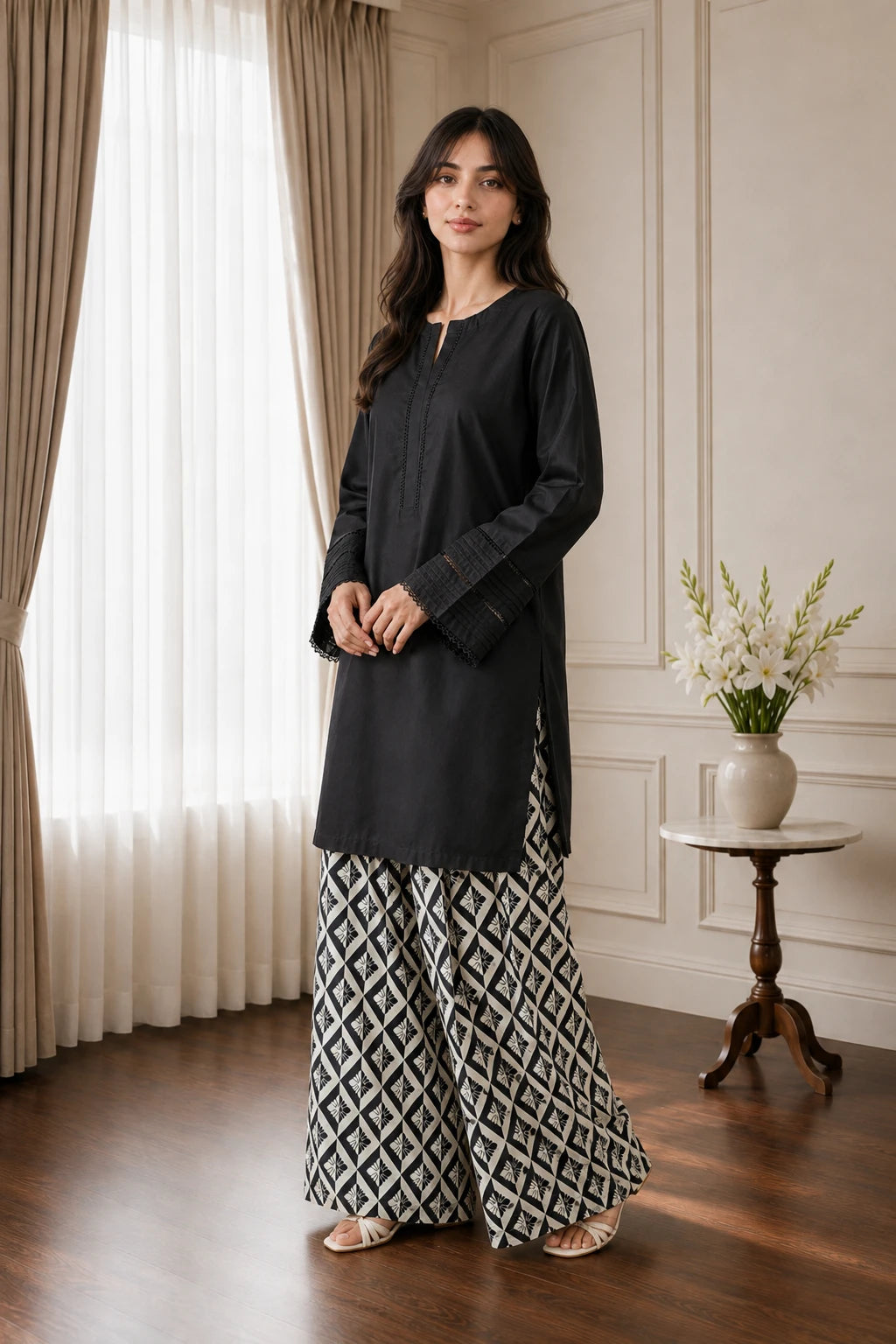 Cotton 2pc set 466167 blackwhite