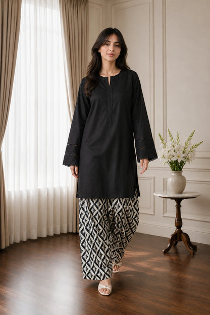 Cotton 2pc set 466167 blackwhite