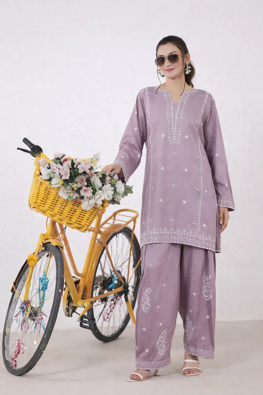 Embroidered Lilac Jacquard set 464611