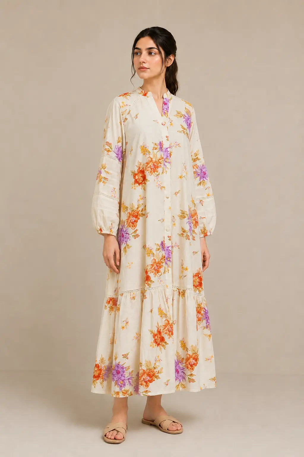 Lawn frock 45522 CreamFlora