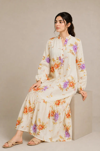 Lawn frock 45522 CreamFlora