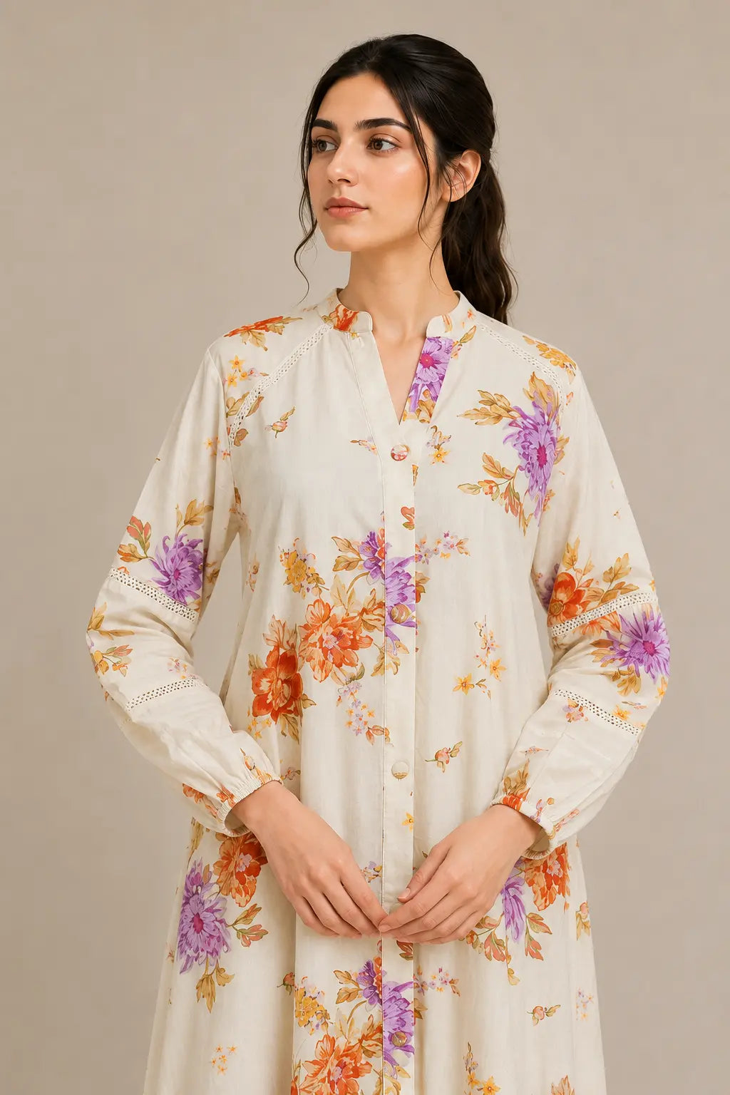 Lawn frock 45522 CreamFlora