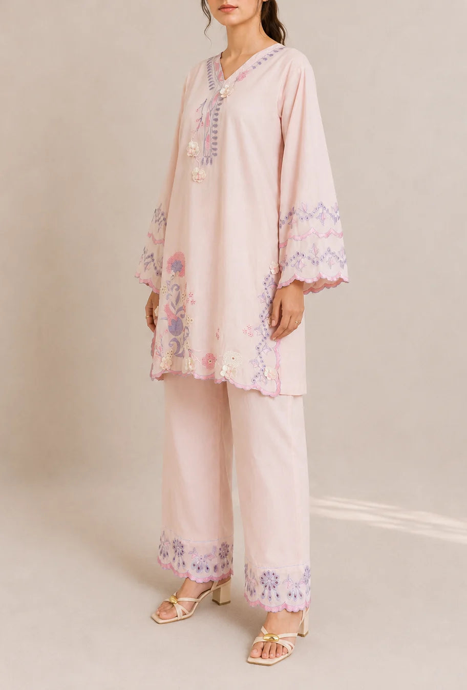 Embroidered 2pc Pink Azure- 456230