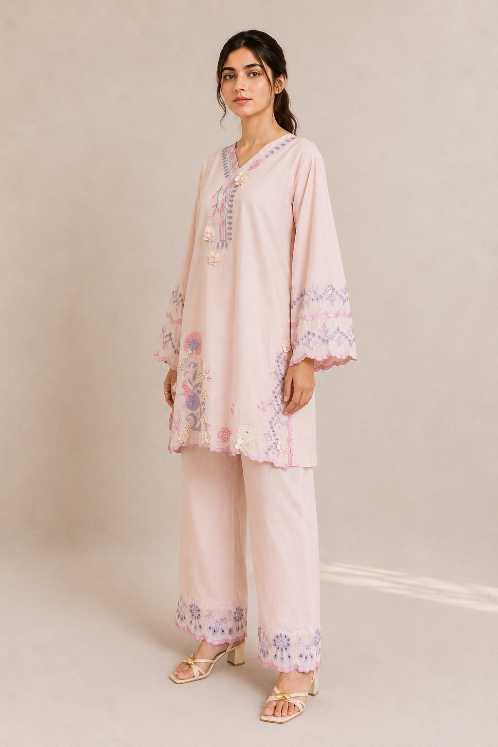 Embroidered 2pc Pink Azure- 456230