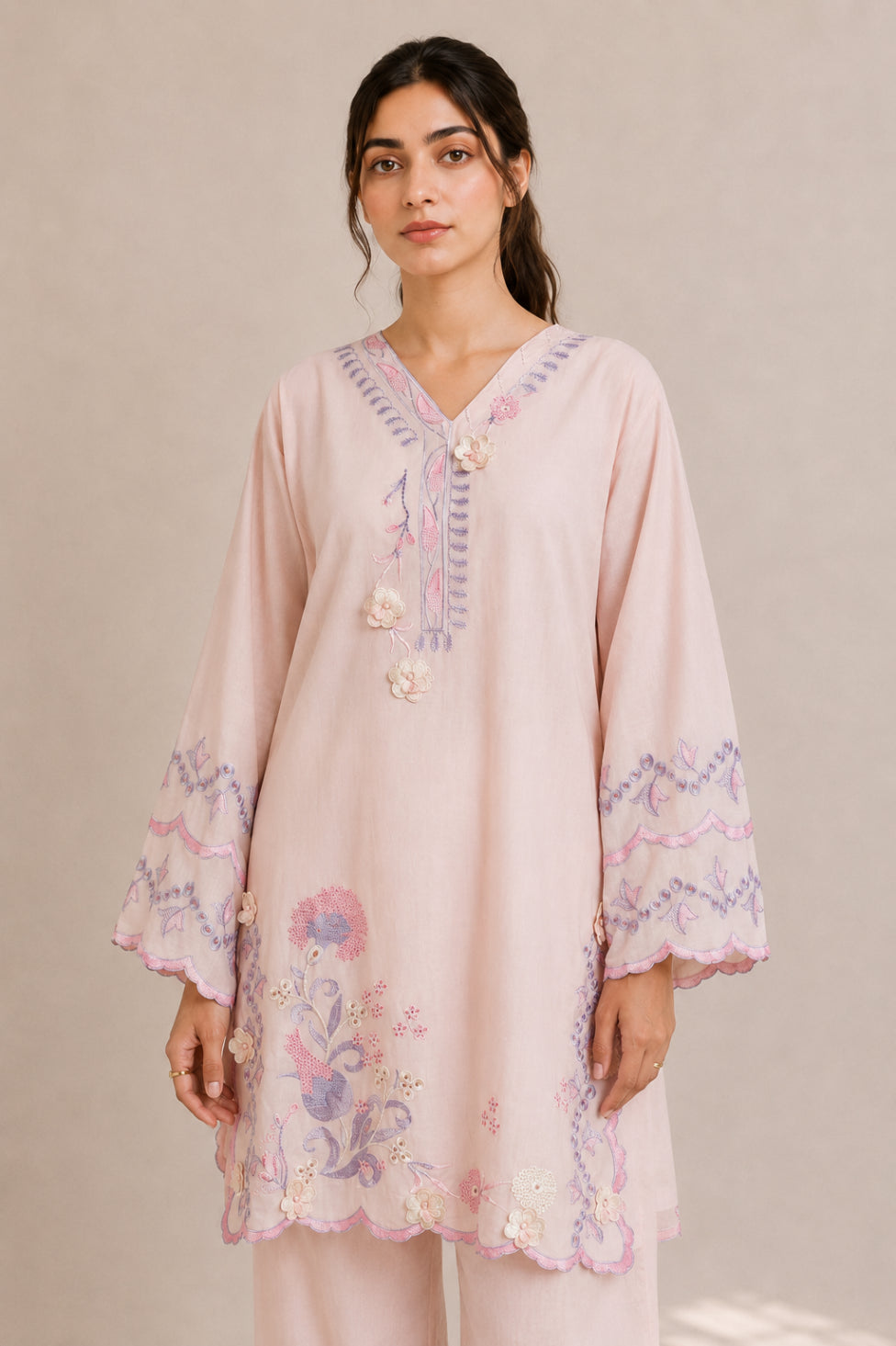 Embroidered 2pc Pink Azure- 456230