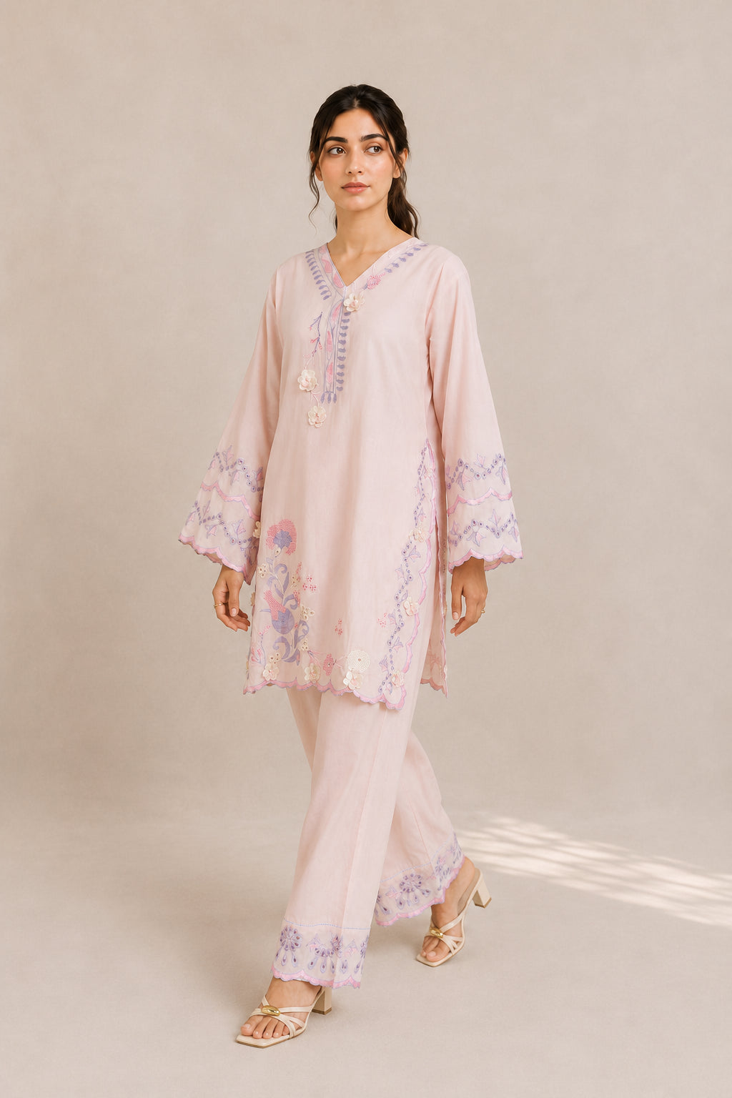 Embroidered 2pc Pink Azure- 456230