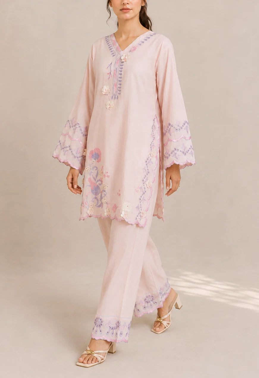 Embroidered 2pc Pink Azure- 456230