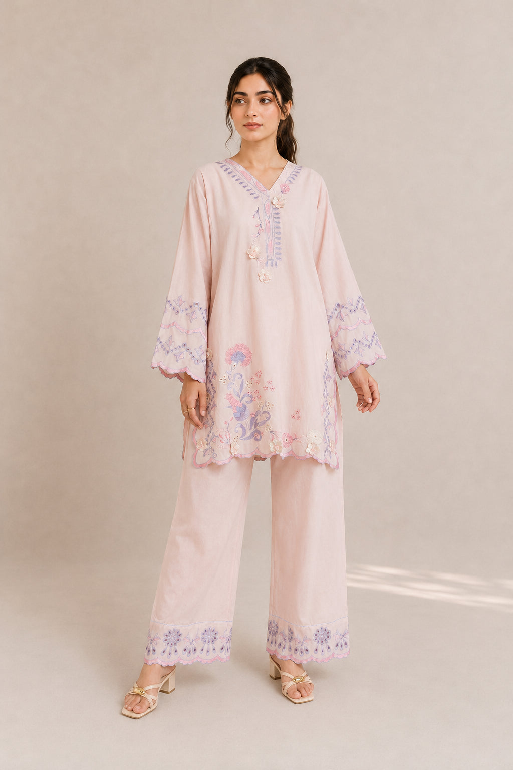 Embroidered 2pc Pink Azure- 456230