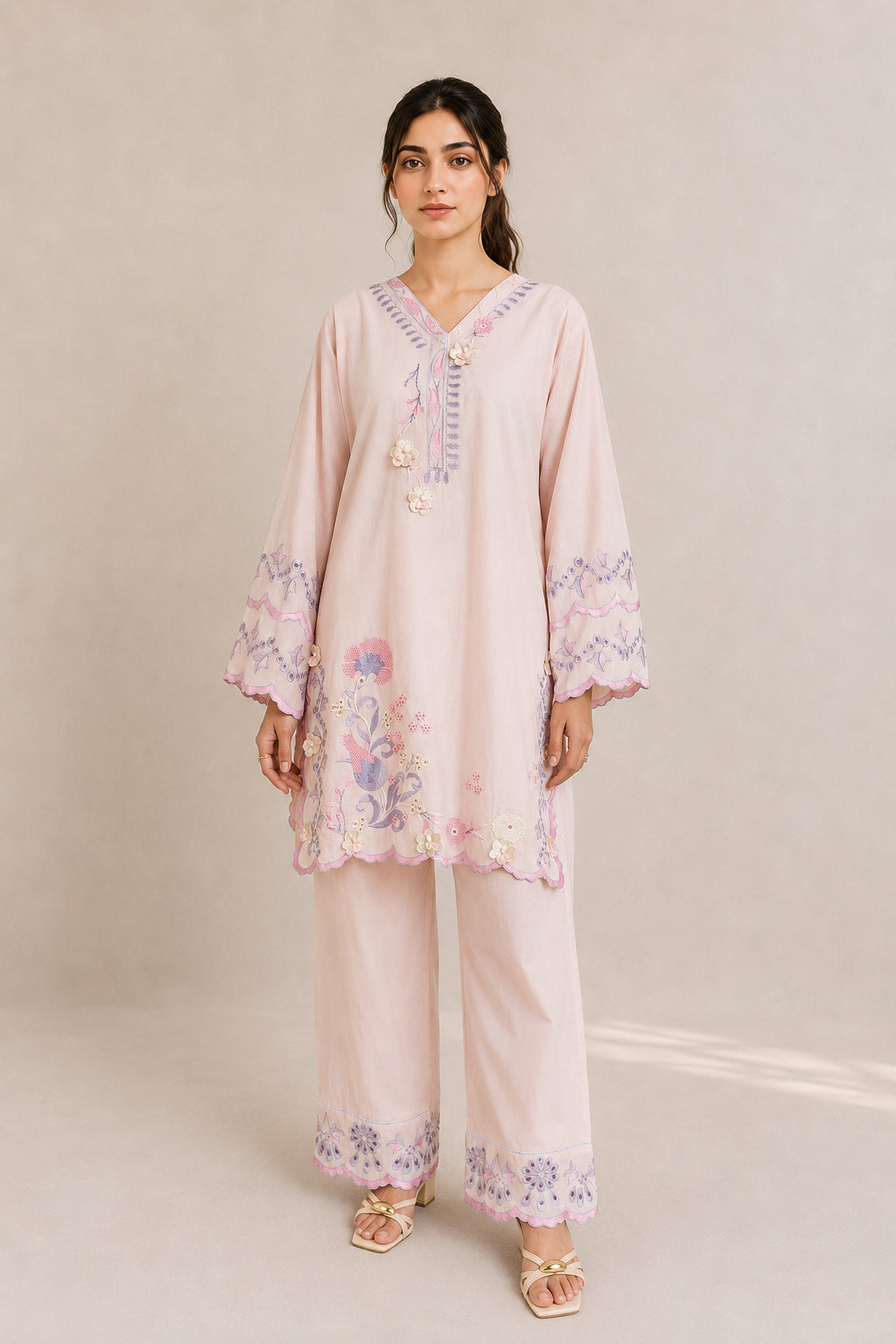 Embroidered 2pc Pink Azure- 456230
