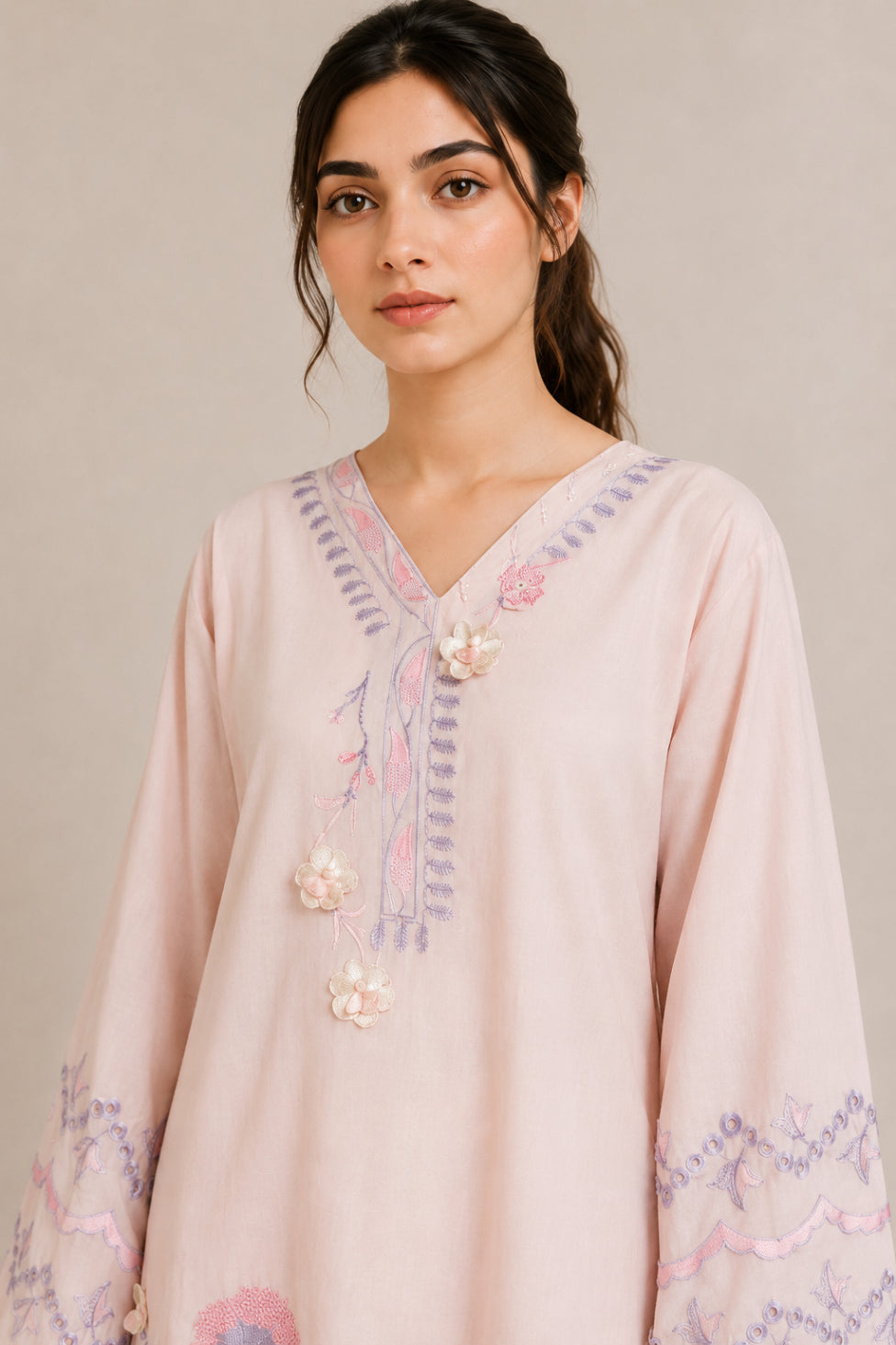 Embroidered 2pc Pink Azure- 456230
