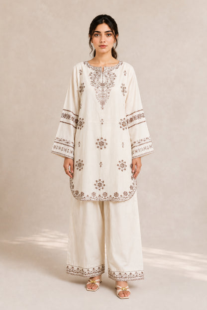 Embroidered 2pc Cream - 456238