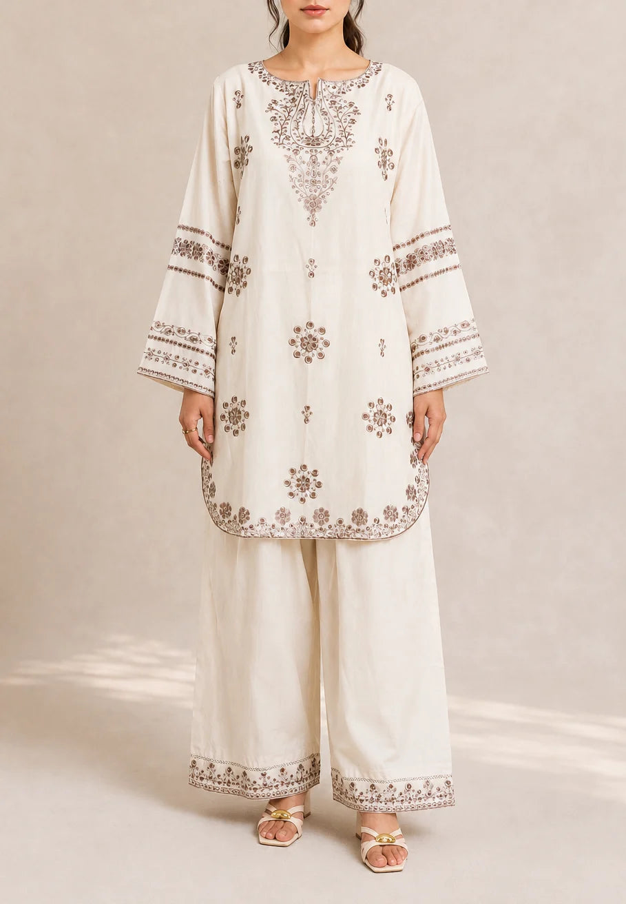 Embroidered 2pc Cream - 456238