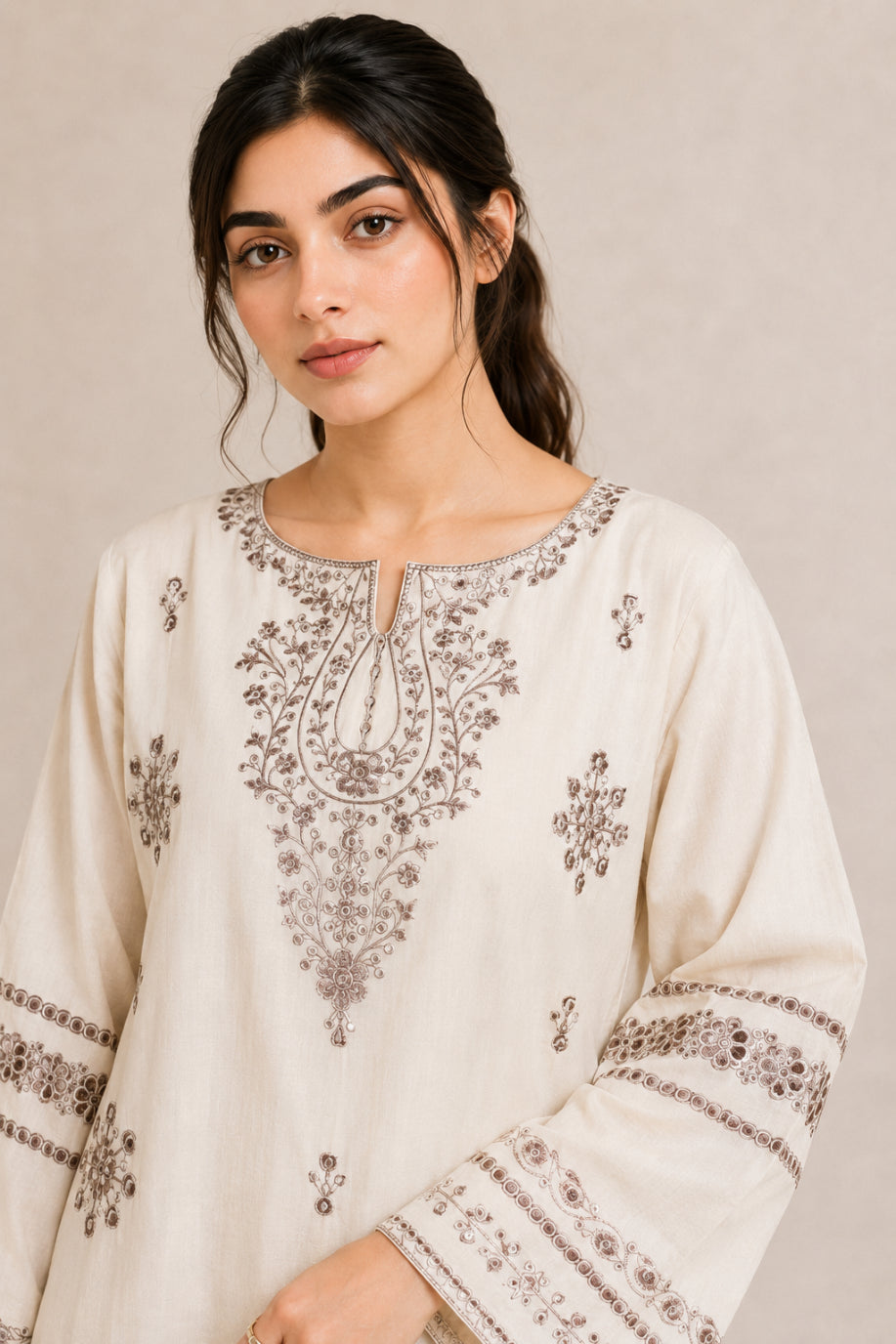 Embroidered 2pc Cream - 456238