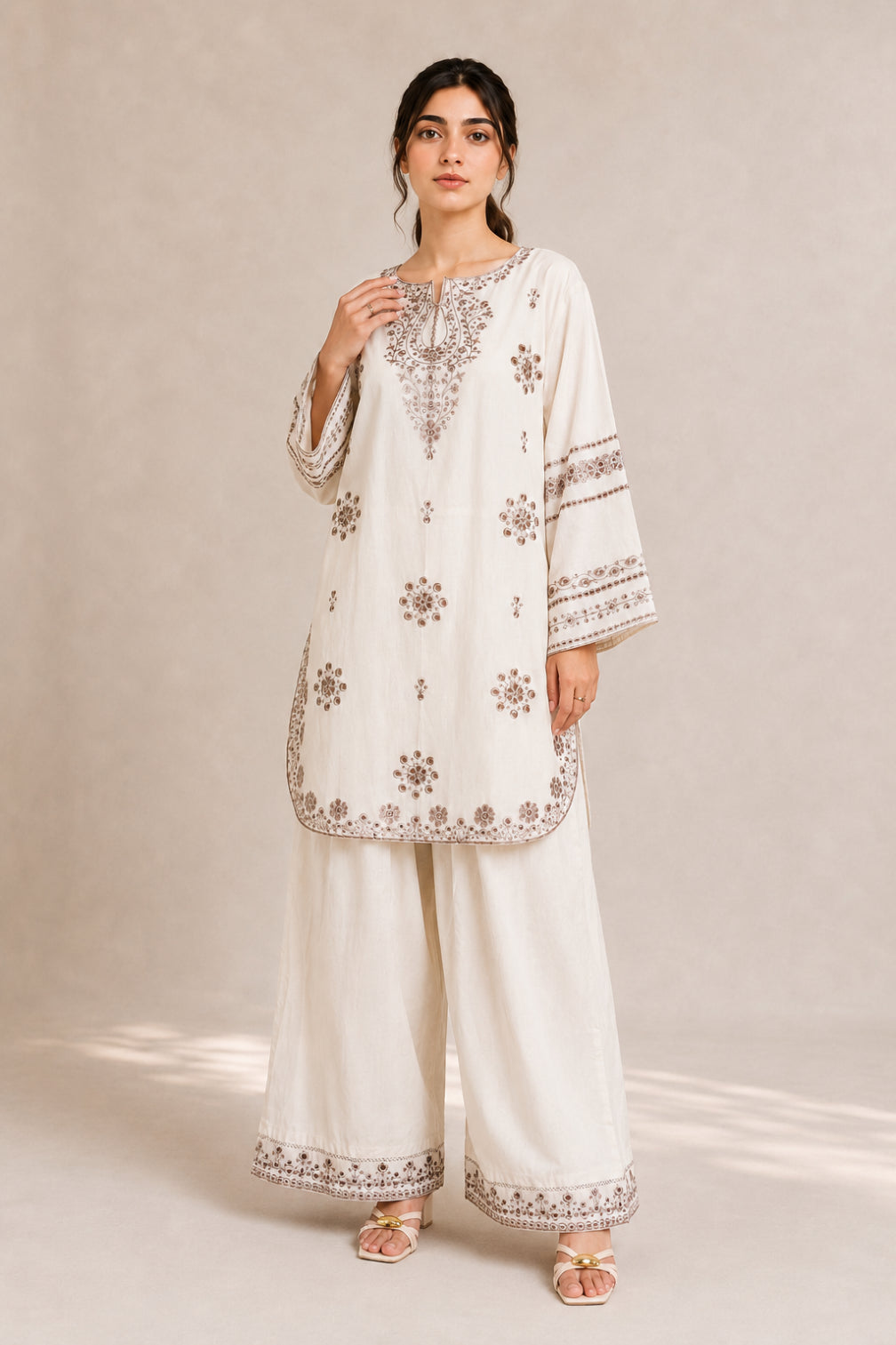 Embroidered 2pc Cream - 456238