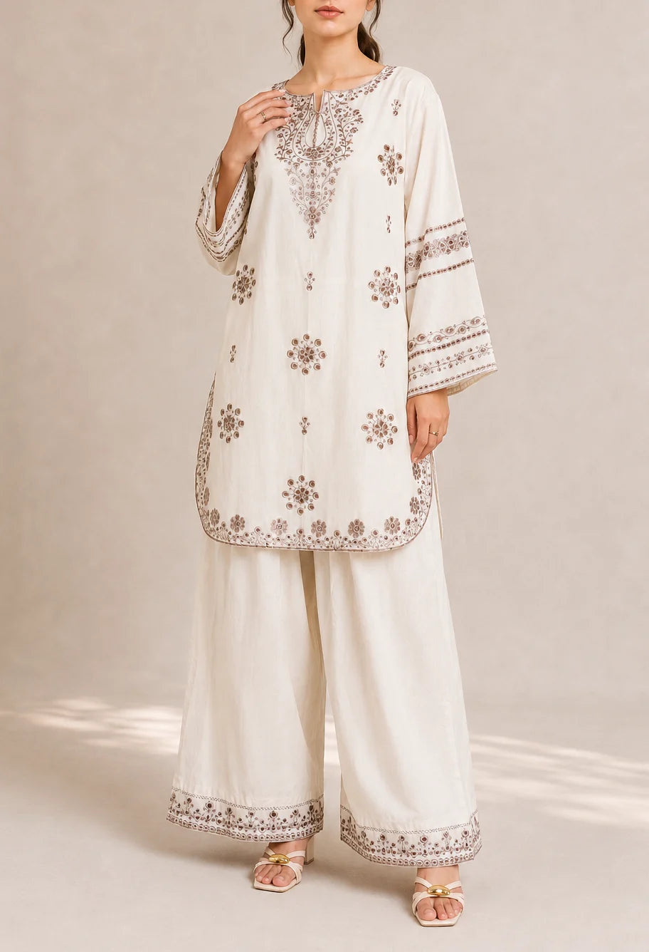 Embroidered 2pc Cream - 456238