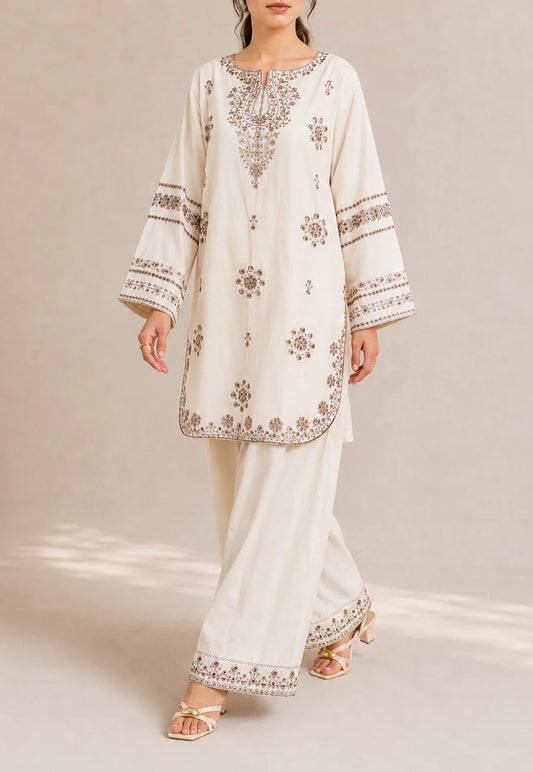 Embroidered 2pc Cream - 456238