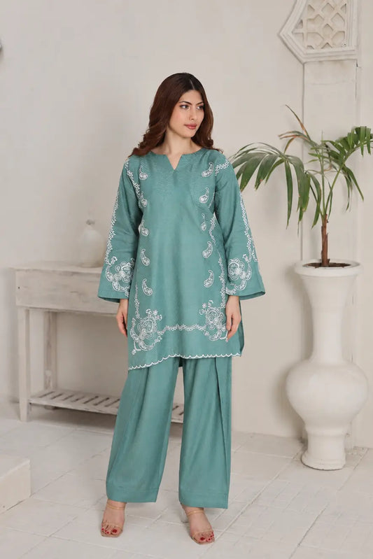 Embroidered Teal jacquard set 885511