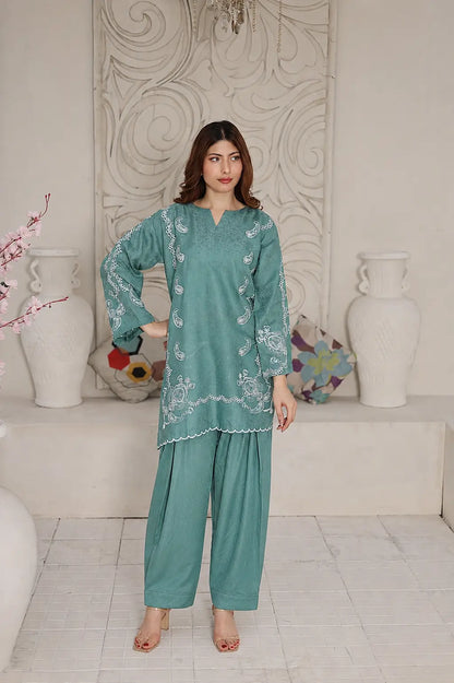 Embroidered Teal jacquard set 885511