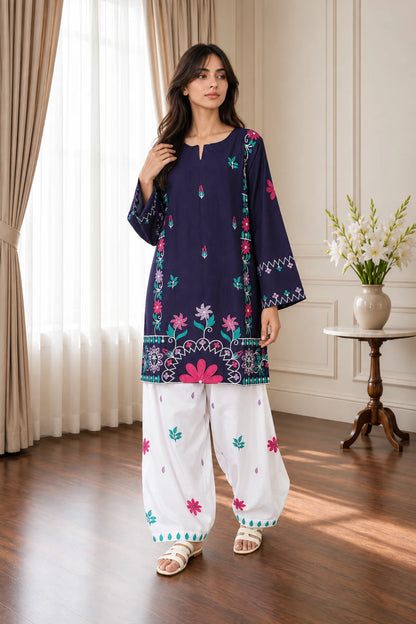 Embroidered Navy Jacquard set 875620