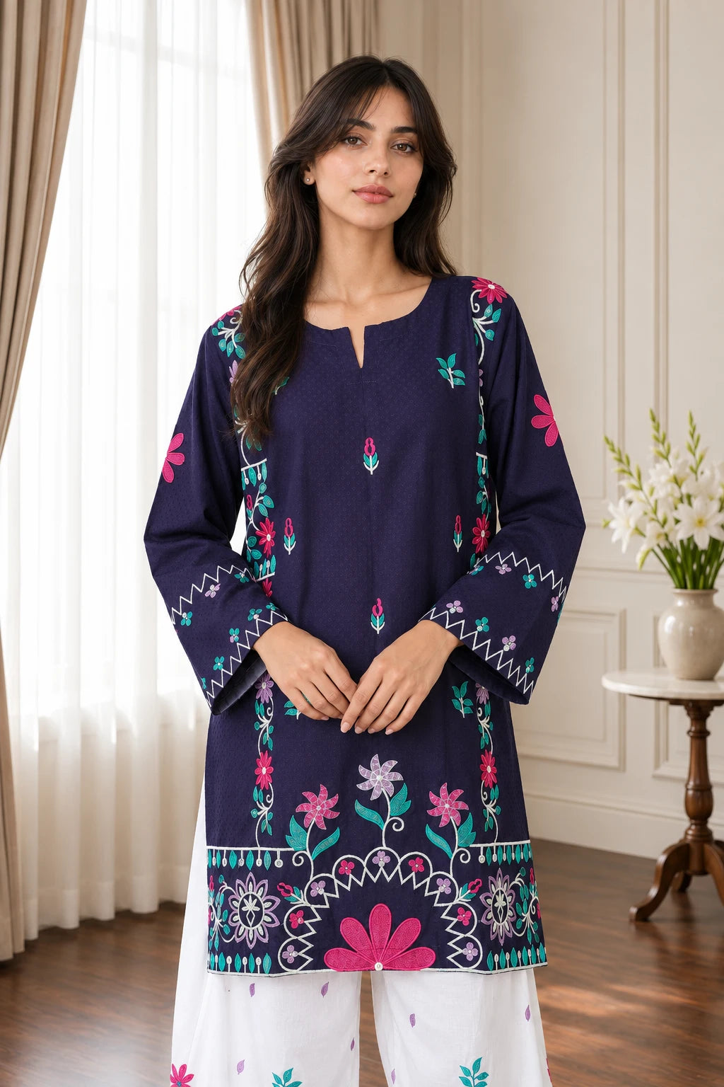 Embroidered Navy Jacquard set 875620