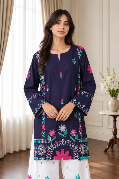 Embroidered Navy Jacquard set 875620