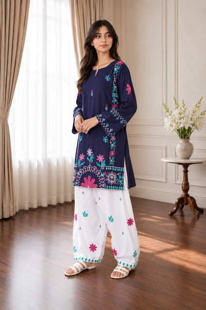 Embroidered Navy Jacquard set 875620