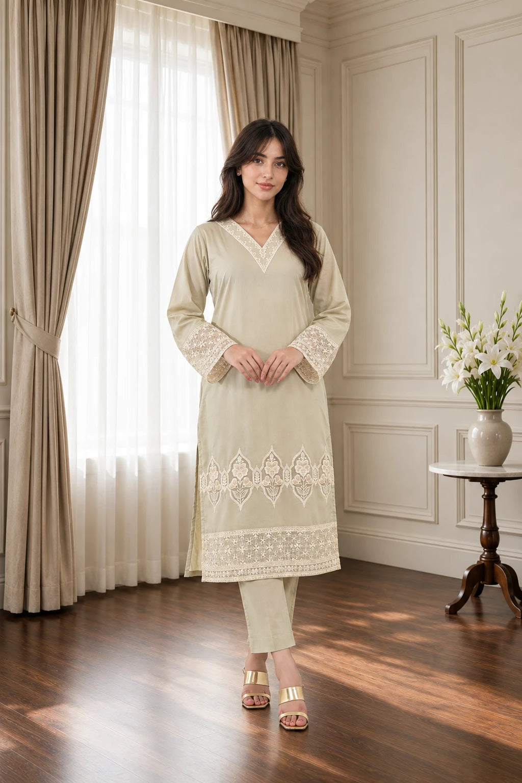 Cotton emb 2pc -78386 ivory