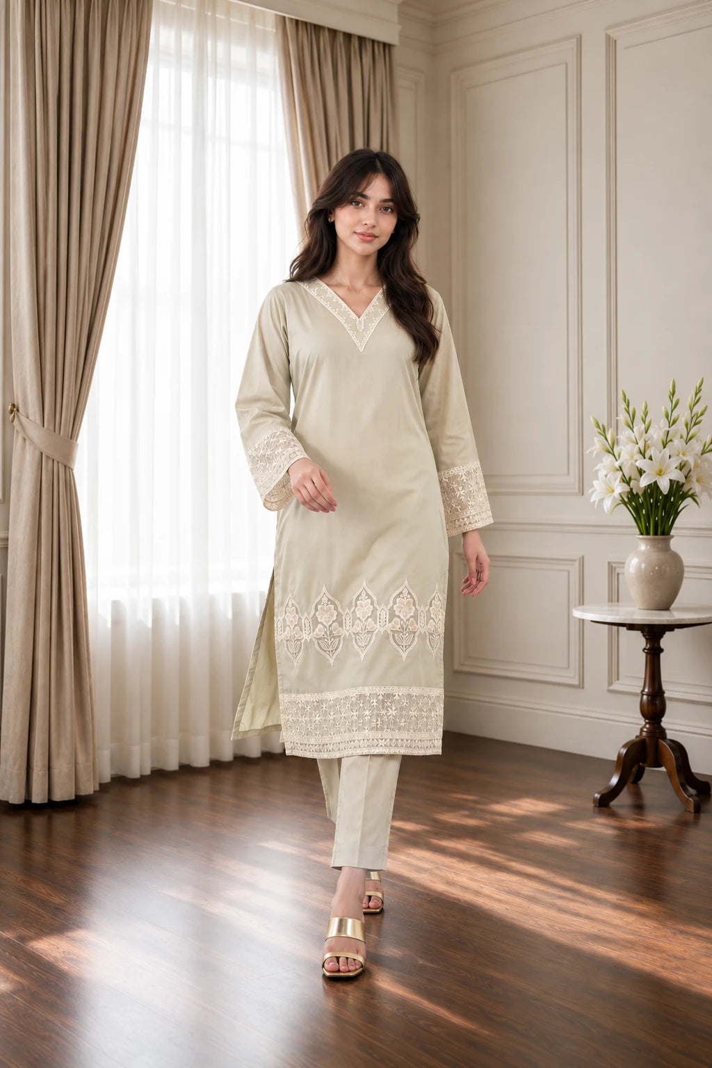 Cotton emb 2pc -78386 ivory